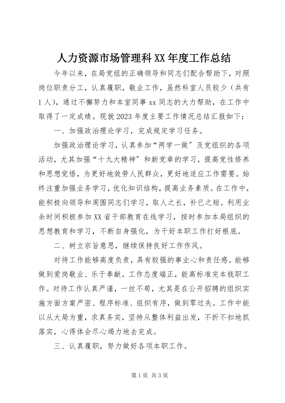 2023年人力资源市场管理科度工作总结.docx_第1页