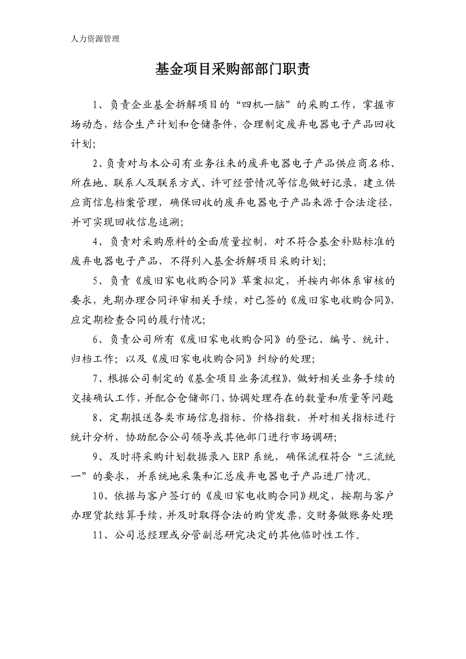 人力资源管理 企业管理 岗位说明 基金流程采购部职责.docx_第1页