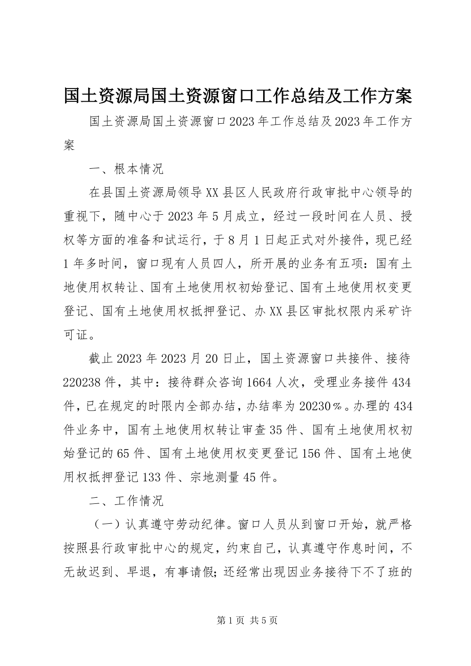 2023年国土资源局国土资源窗口工作总结及工作计划.docx_第1页