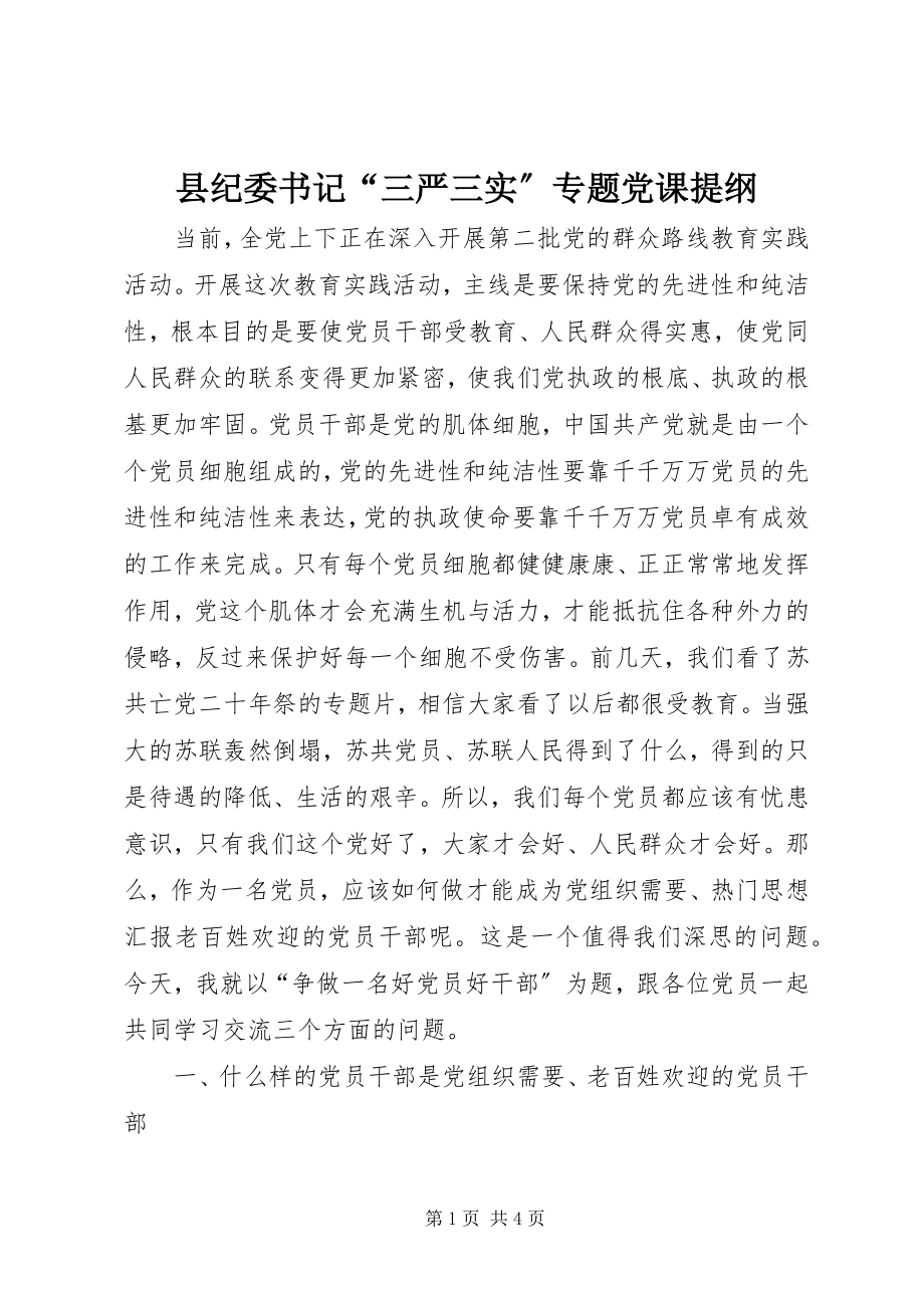 2023年县纪委书记“三严三实”专题党课提纲.docx_第1页