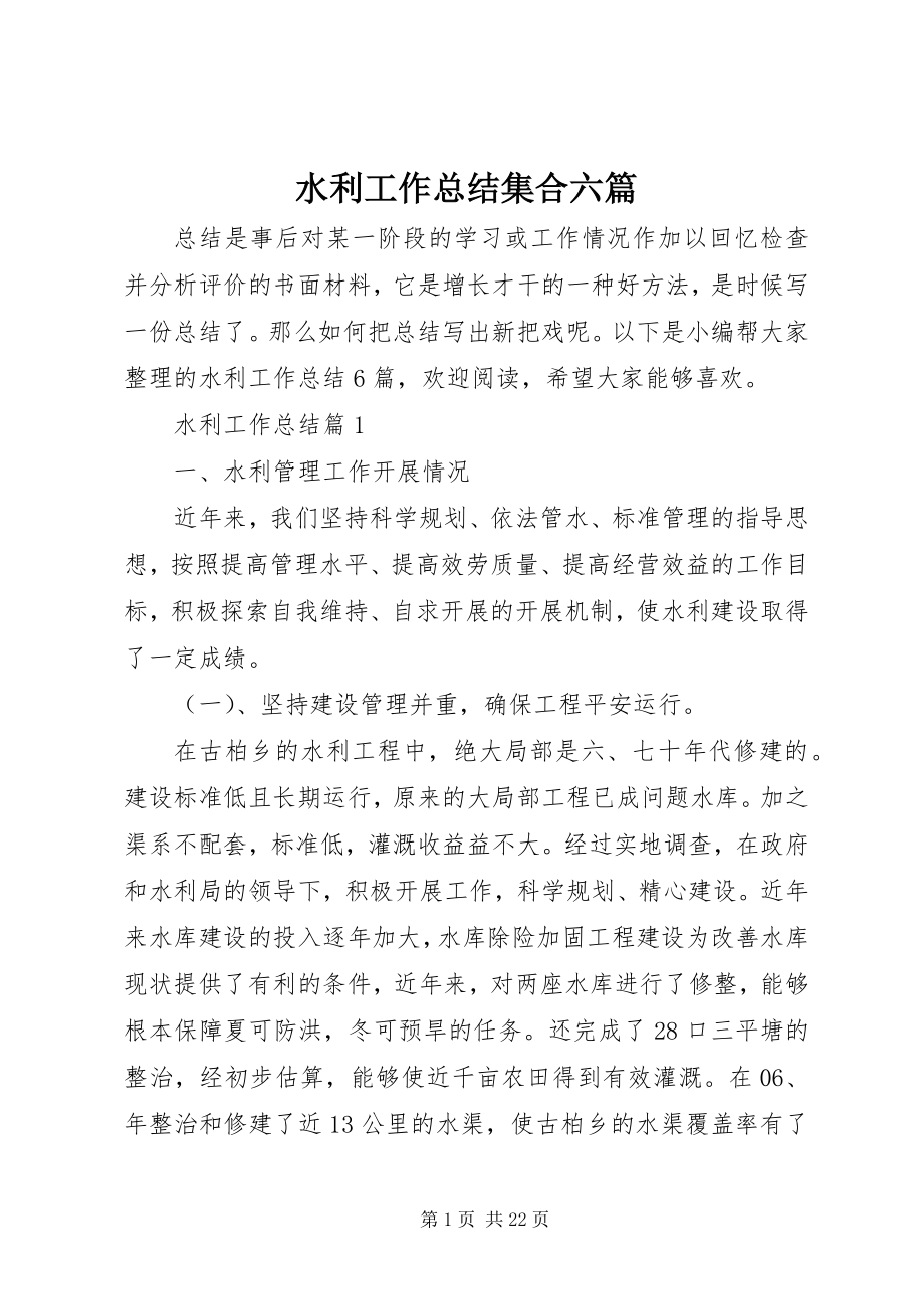 2023年水利工作总结集合六篇.docx_第1页