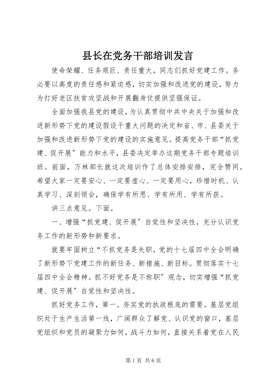 2023年县长在党务干部培训讲话.docx_第1页