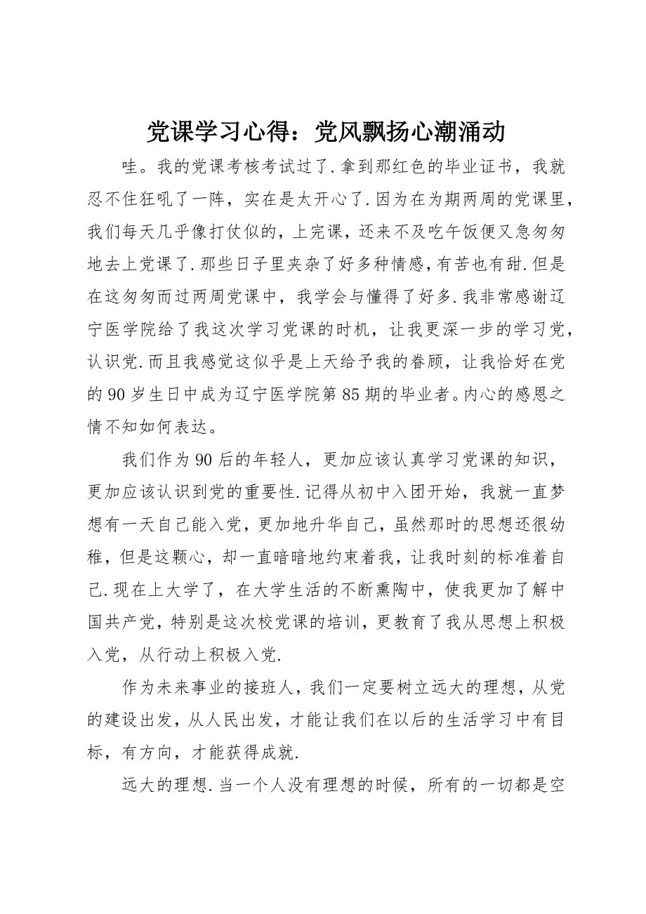 2023年党课学习心得党风飘扬心潮涌动.docx_第1页