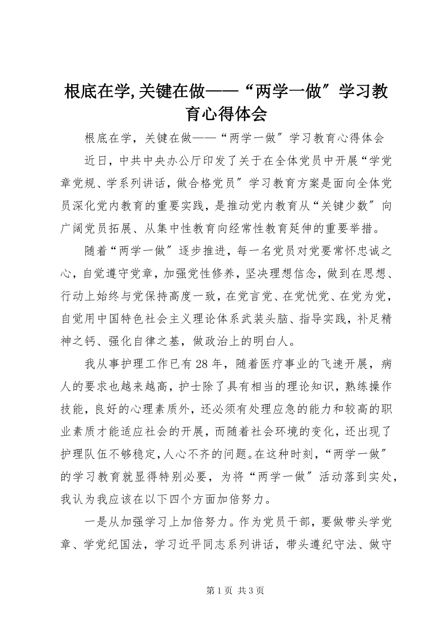 2023年基础在学关键在做“两学一做”学习教育心得体会.docx_第1页