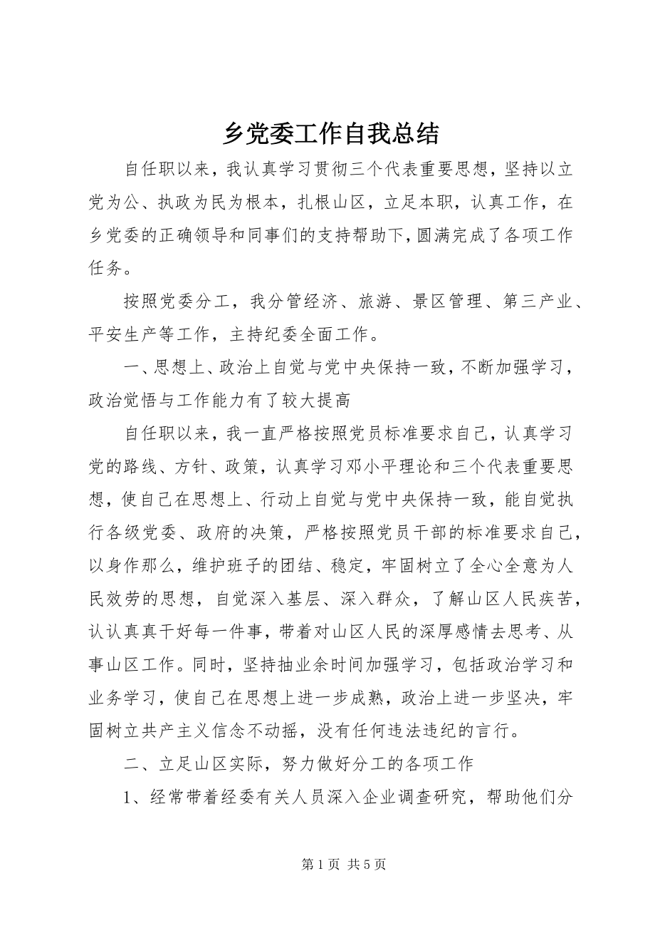 2023年乡党委工作自我总结.docx_第1页