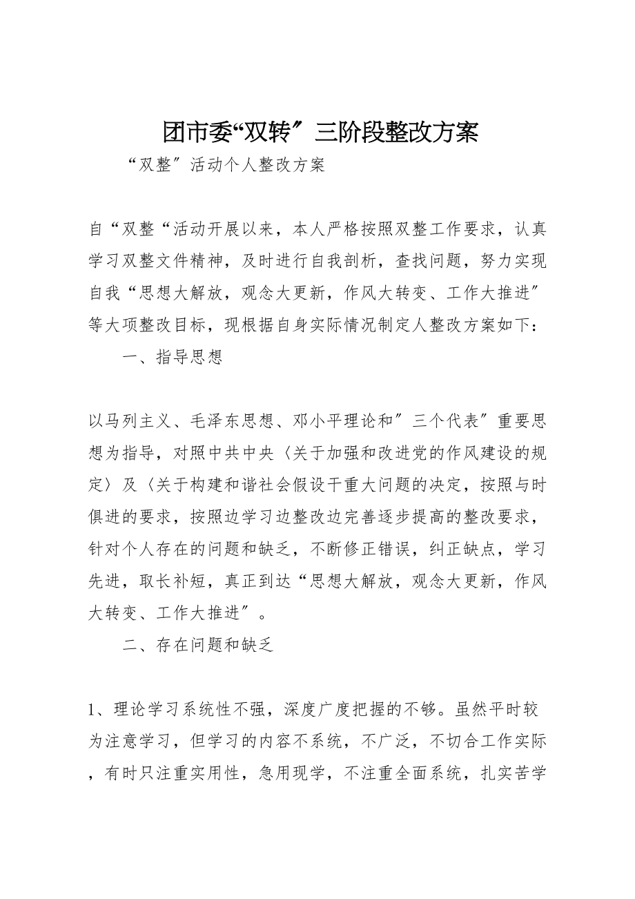 2023年团市委双转三阶段整改方案 .doc_第1页