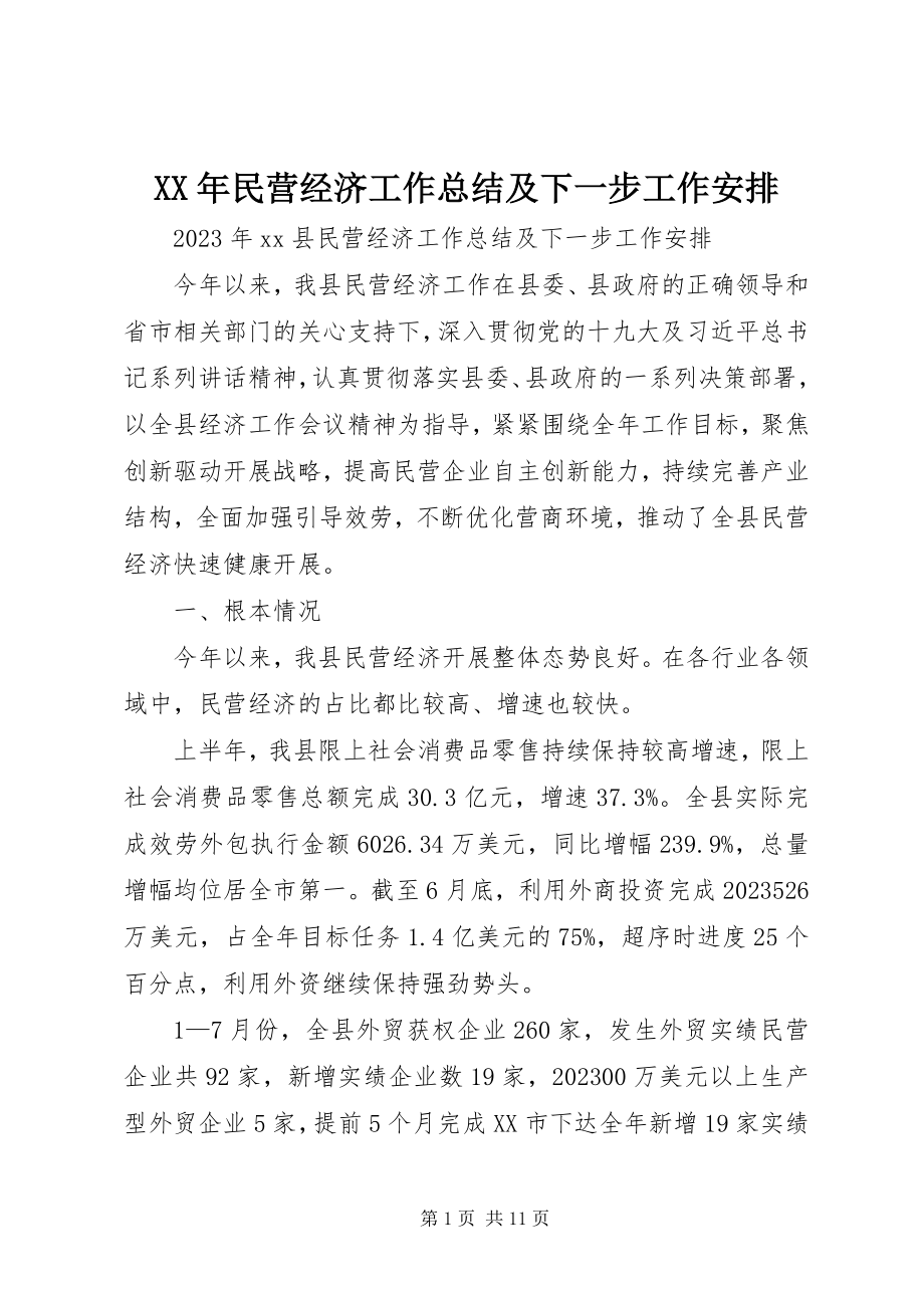 2023年民营经济工作总结及下一步工作安排.docx_第1页