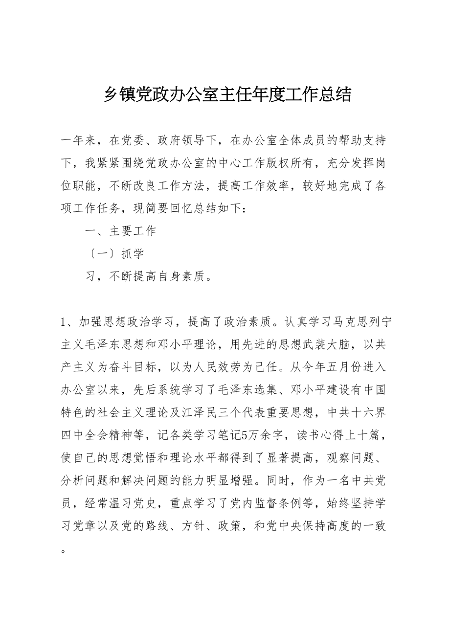 2023年乡镇党政办公室主任年度工作总结.doc_第1页