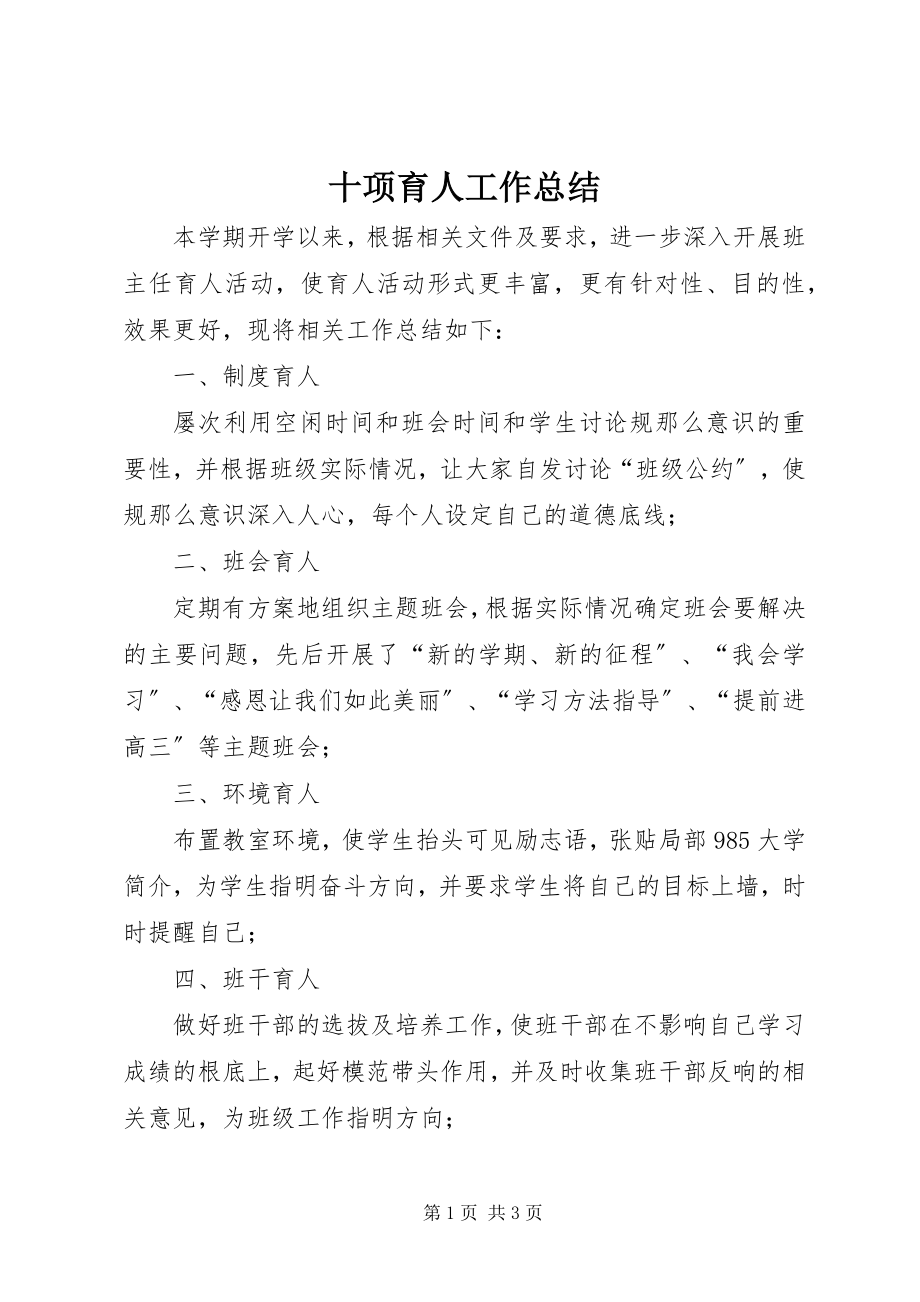 2023年十项育人工作总结.docx_第1页