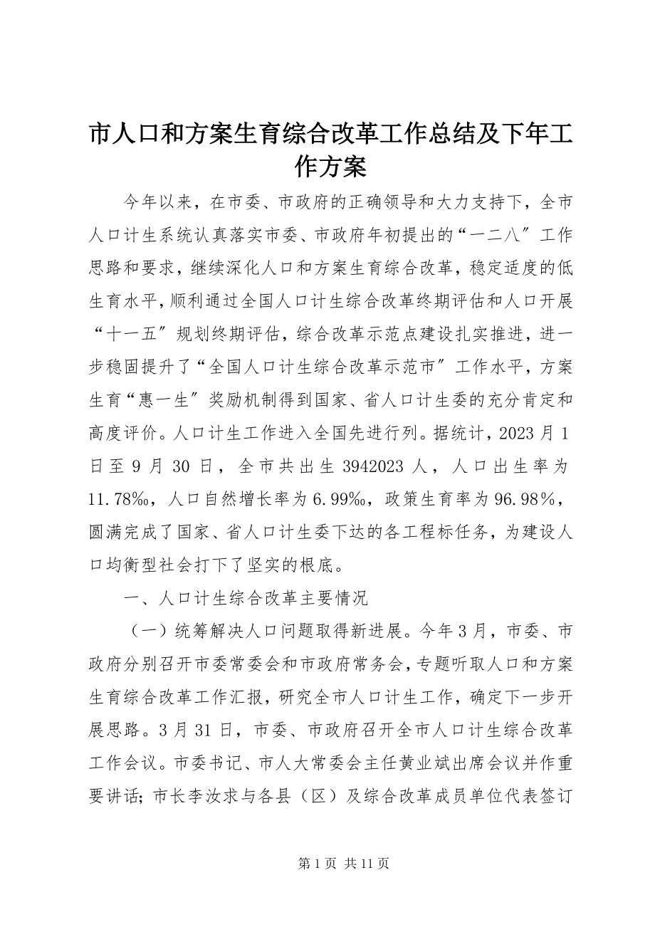 2023年市人口和计划生育综合改革工作总结及下年工作计划.docx_第1页