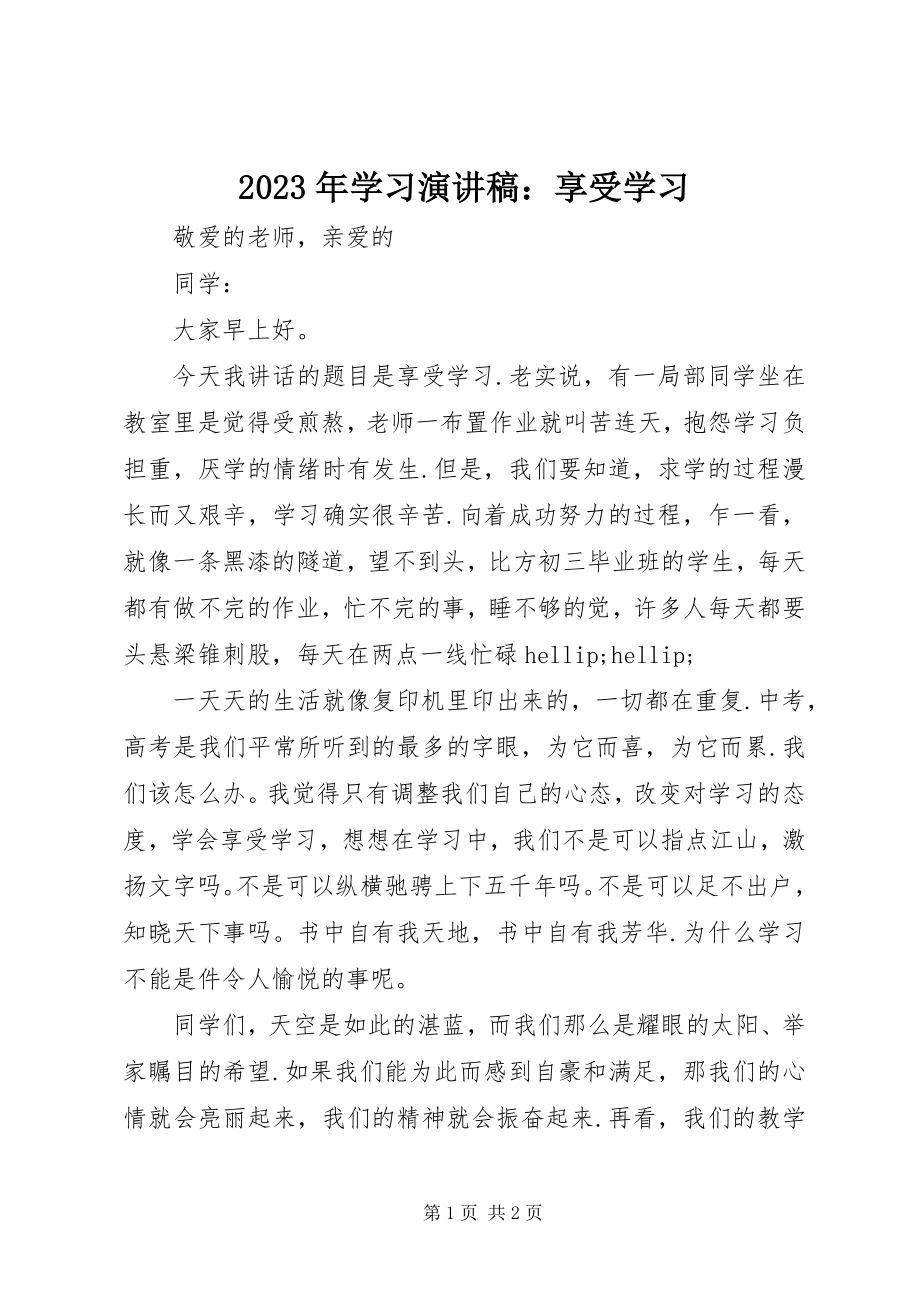 2023年学习演讲稿享受学习.docx_第1页