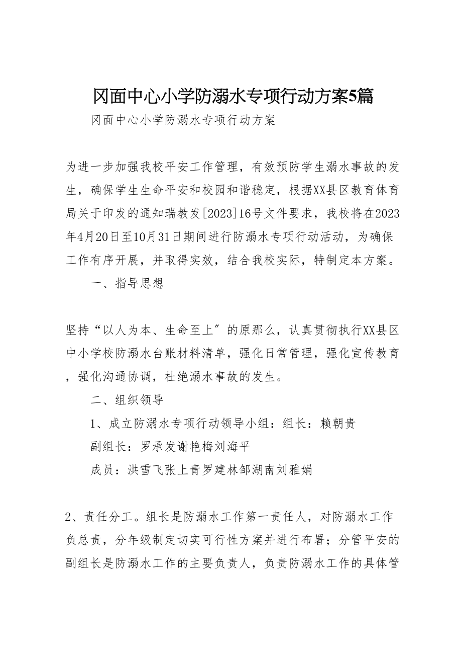 2023年冈面中心小学防溺水专项行动方案5篇.doc_第1页