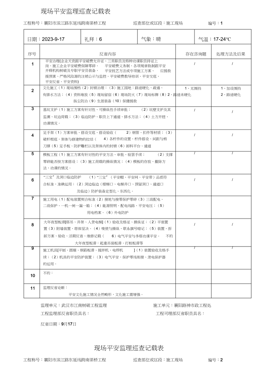 2023年现场安全监理巡视记录表.docx_第1页