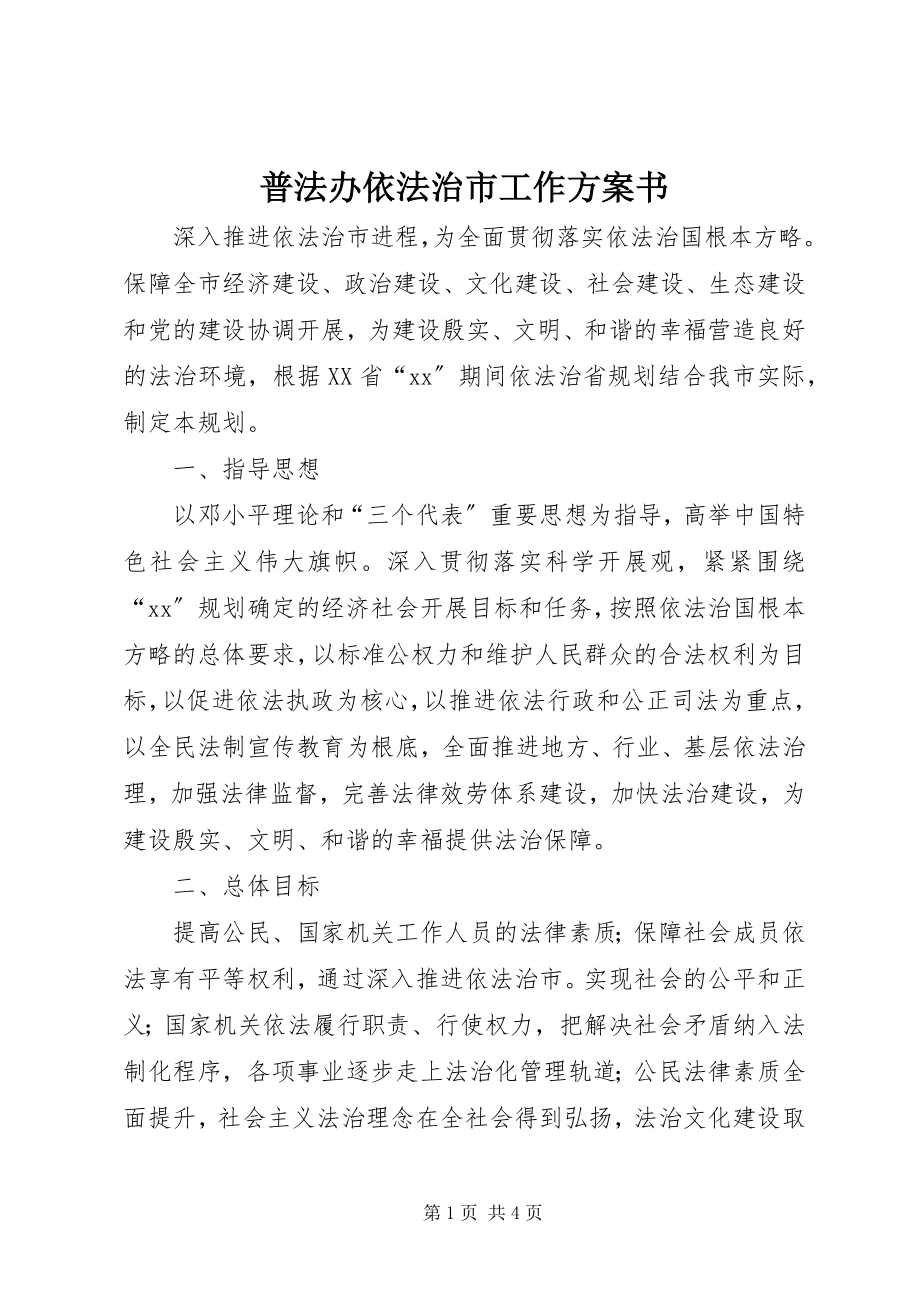 2023年普法办依法治市工作计划书.docx_第1页