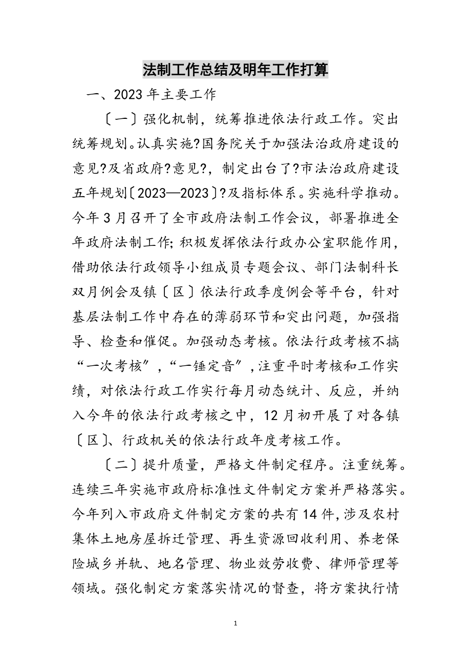 2023年法制工作总结及明年工作打算范文.doc_第1页