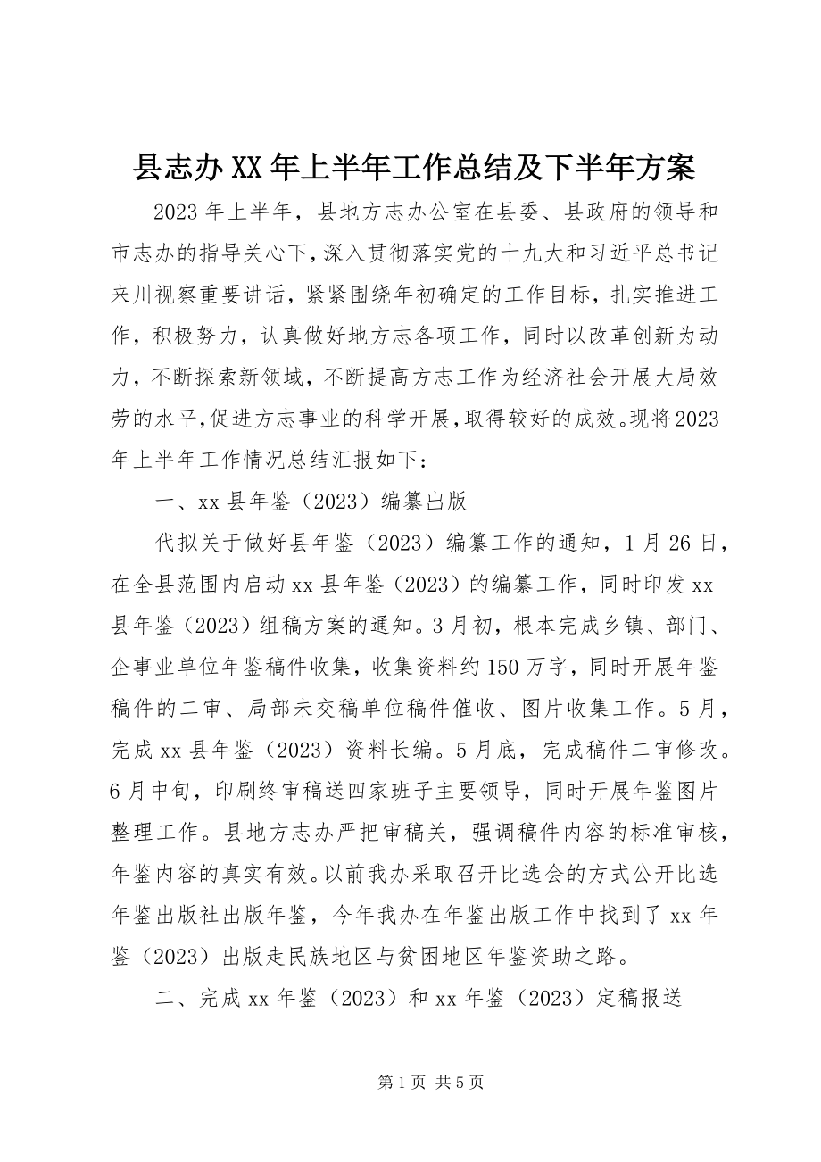 2023年县志办上半年工作总结及下半年计划.docx_第1页