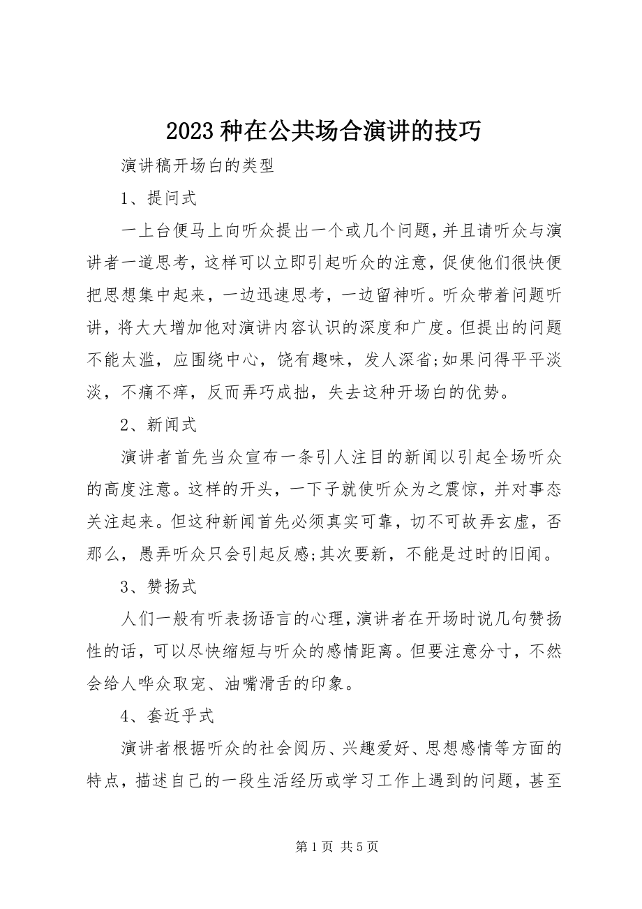 2023年种在公共场合演讲的技巧.docx_第1页