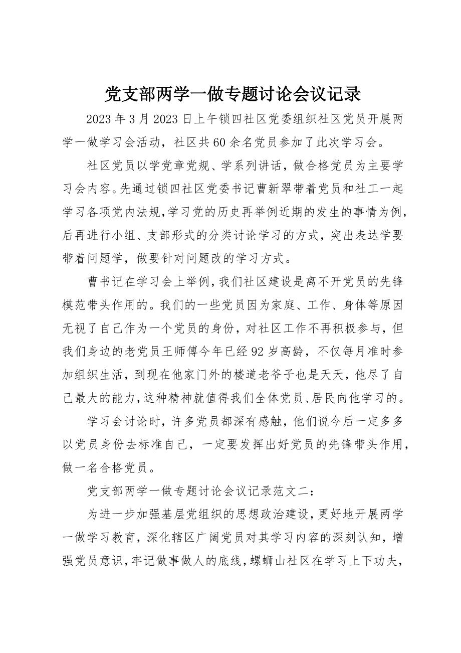 2023年党支部两学一做专题讨论会议记录.docx_第1页