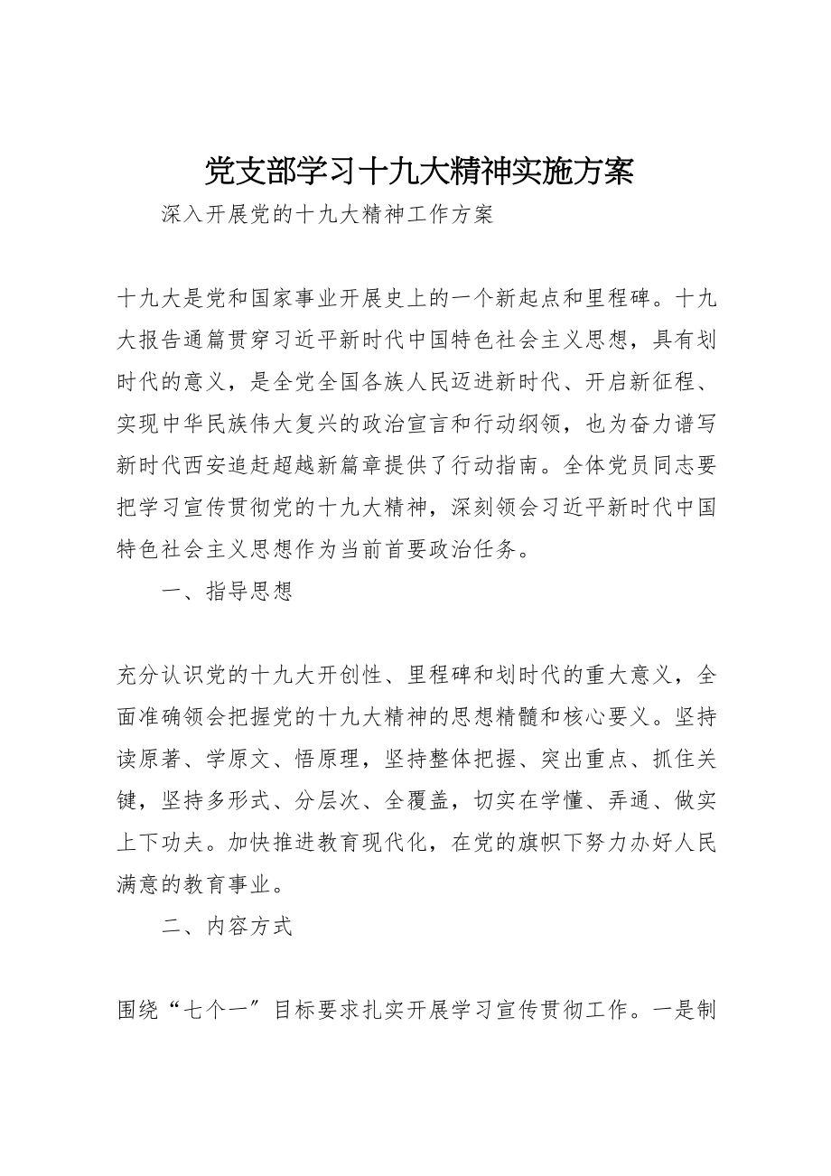 2023年党支部学习十九大精神实施方案 3.doc_第1页