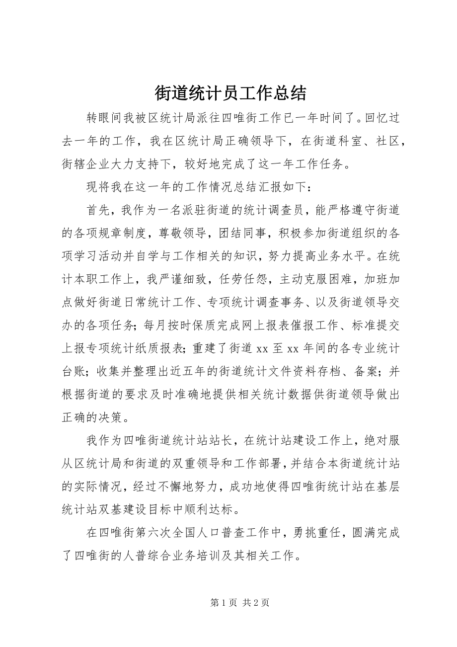 2023年街道统计员工作总结.docx_第1页