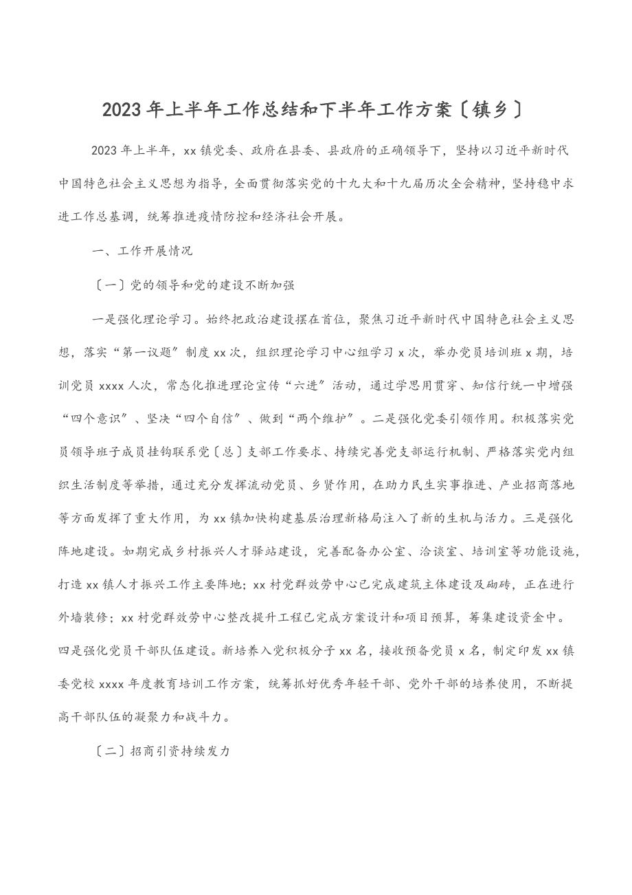 2023年上半年工作总结和下半年工作计划（镇乡）.docx_第1页