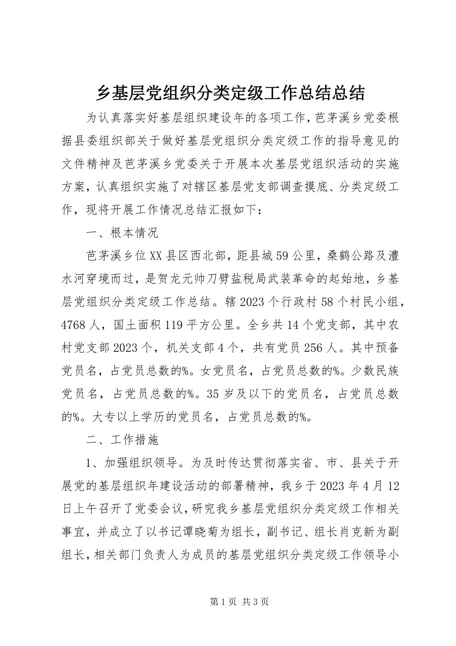 2023年乡基层党组织分类定级工作总结总结.docx_第1页