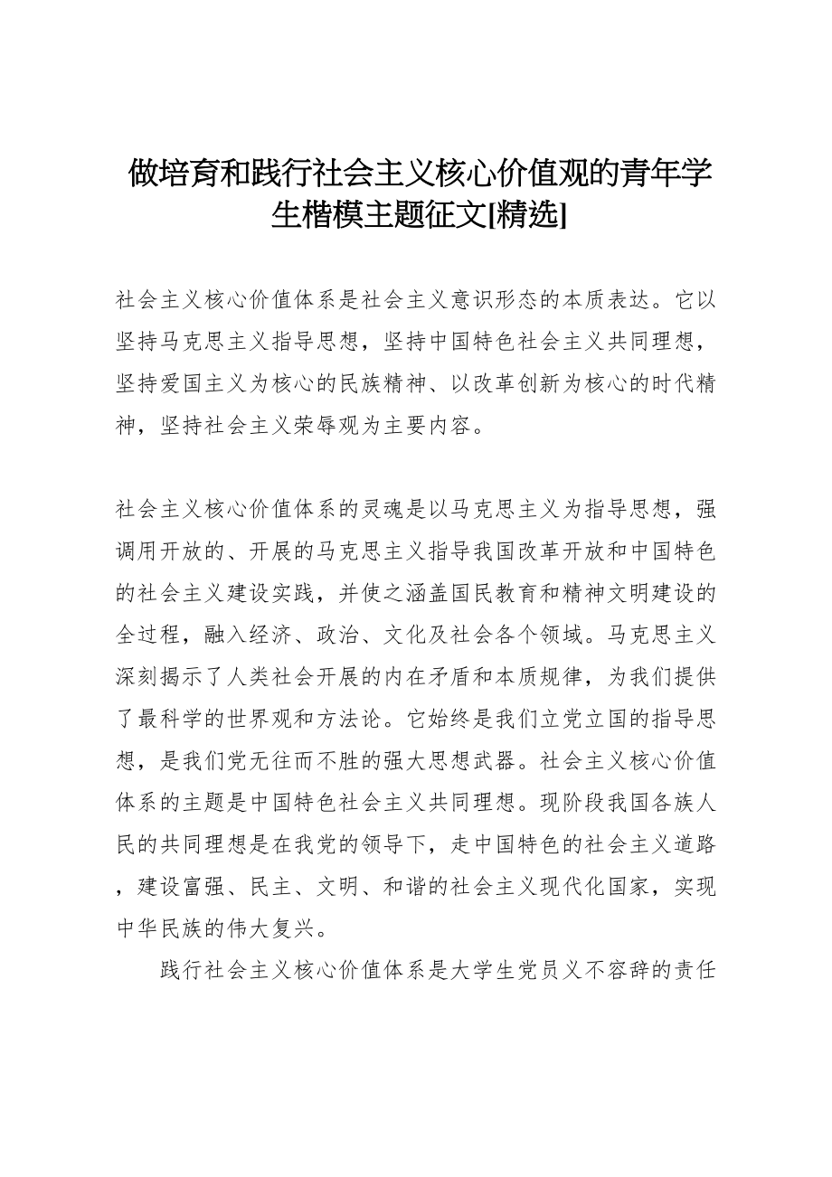 2023年做培育和践行社会主义核心价值观的青年学生楷模主题征文精选.doc_第1页