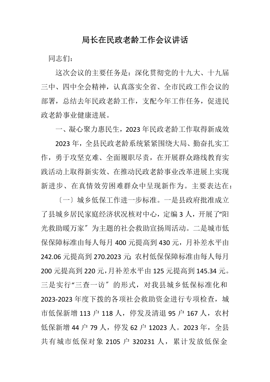 2023年局长在民政老龄工作会议讲话.docx_第1页