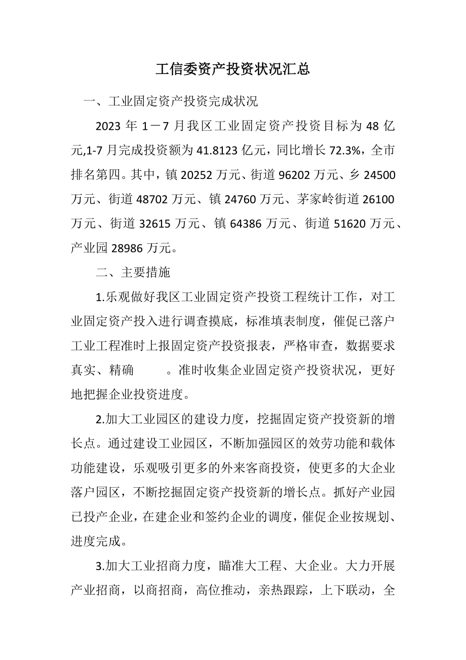 2023年工信委资产投资情况汇总.docx_第1页