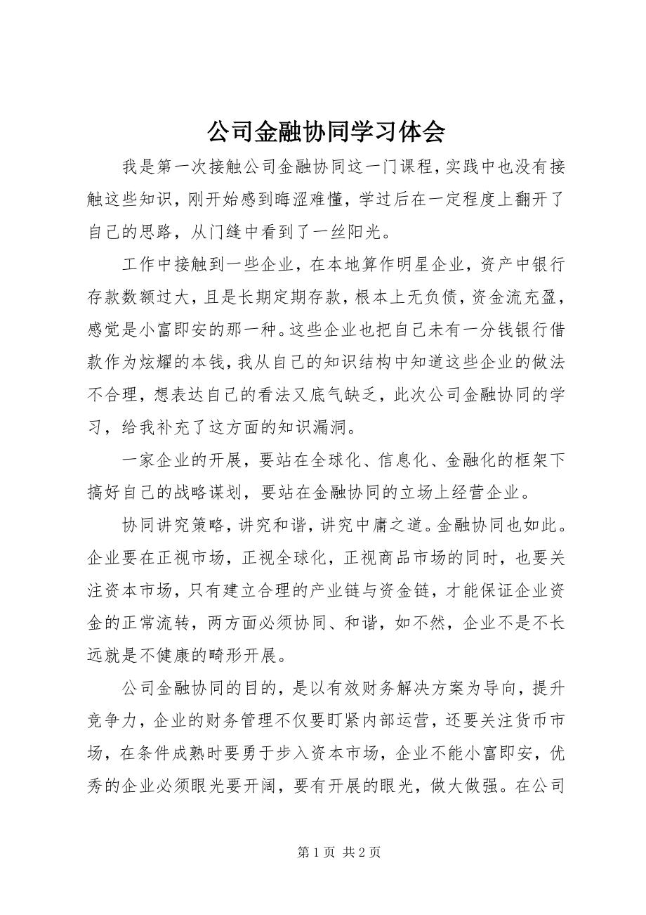 2023年《公司金融协同》学习体会.docx_第1页