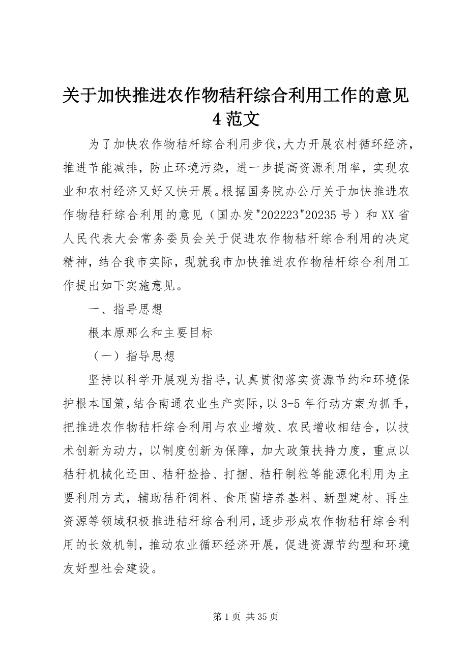 2023年加快推进农作物秸秆综合利用工作的意见4.docx_第1页