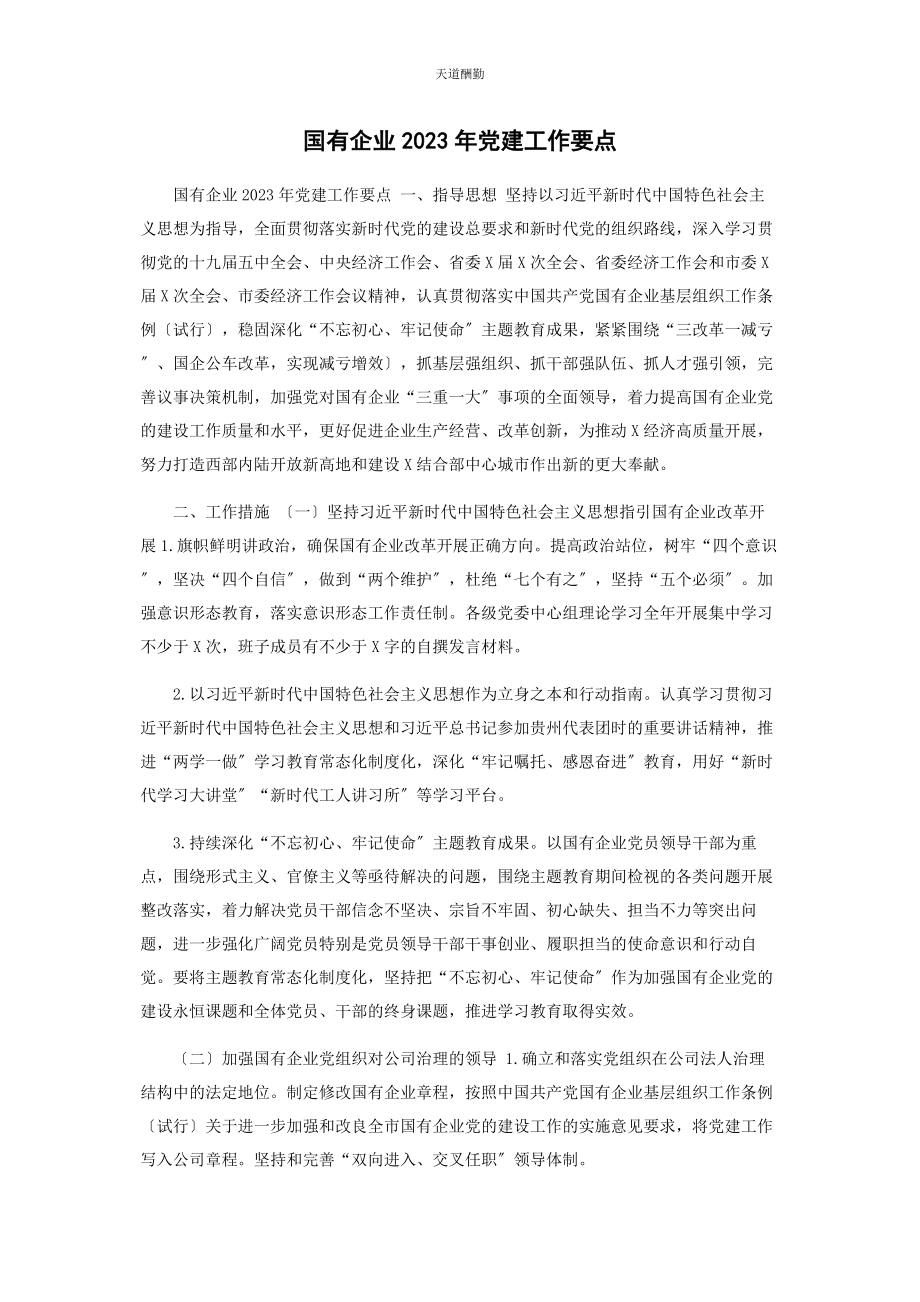 2023年国有企业党建工作要点范文.docx_第1页