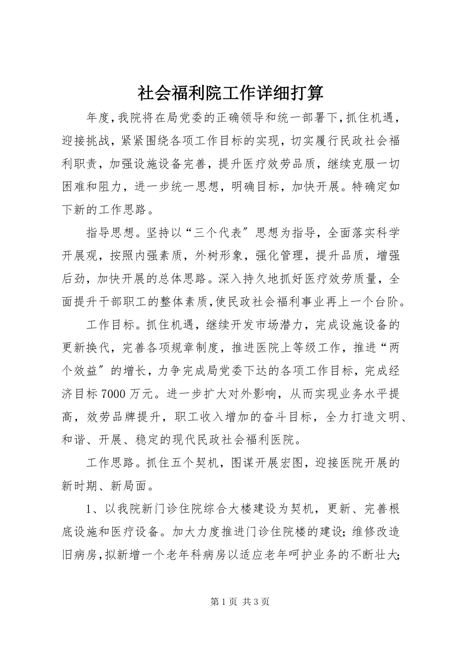 2023年社会福利院工作详细打算.docx_第1页