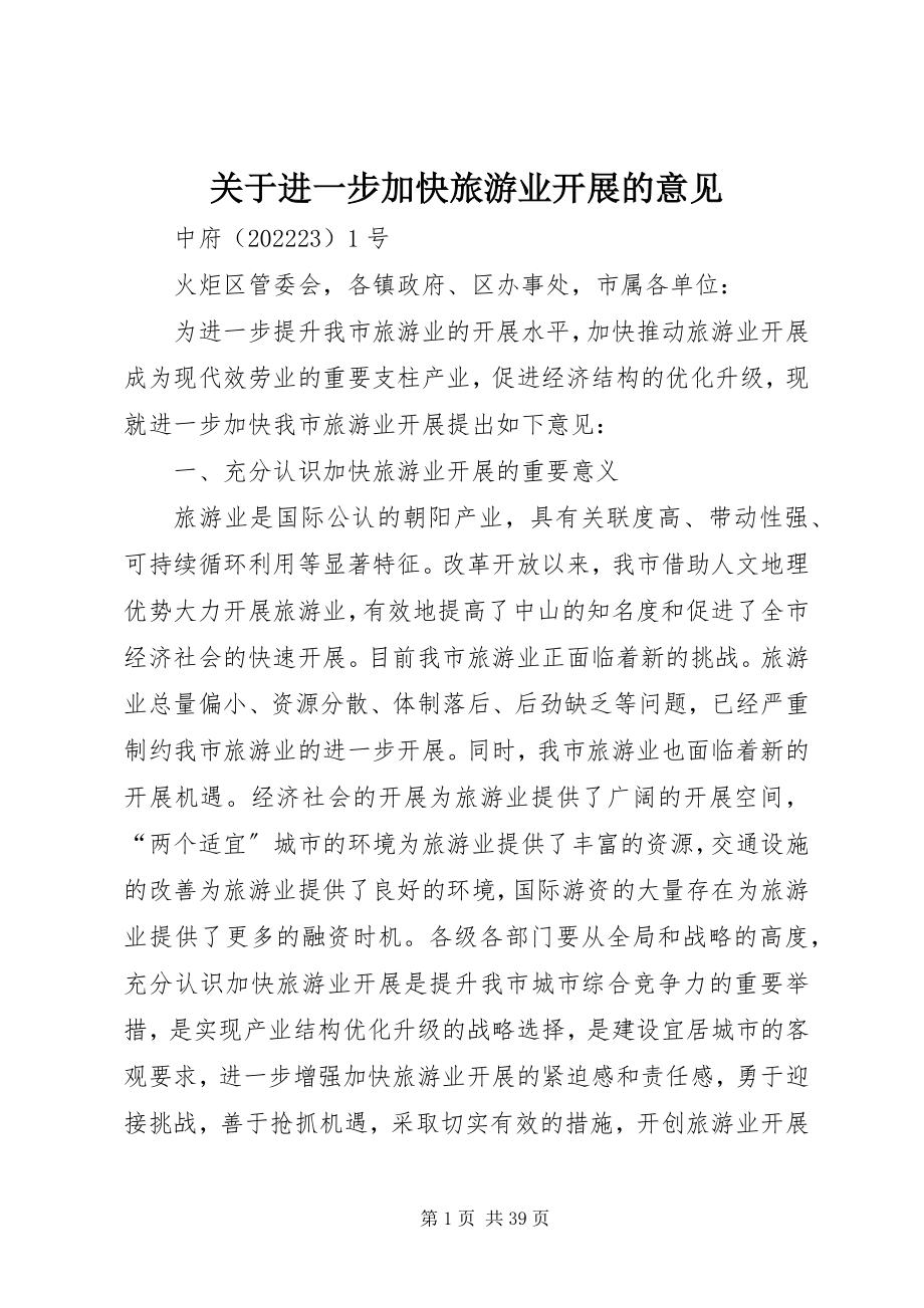 2023年进一步加快旅游业发展的意见.docx_第1页