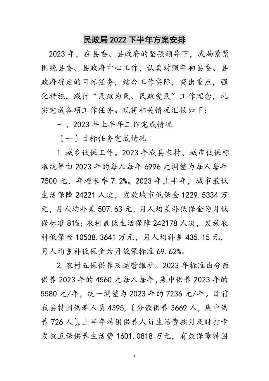 2023年民政局下半年计划安排范文.doc_第1页