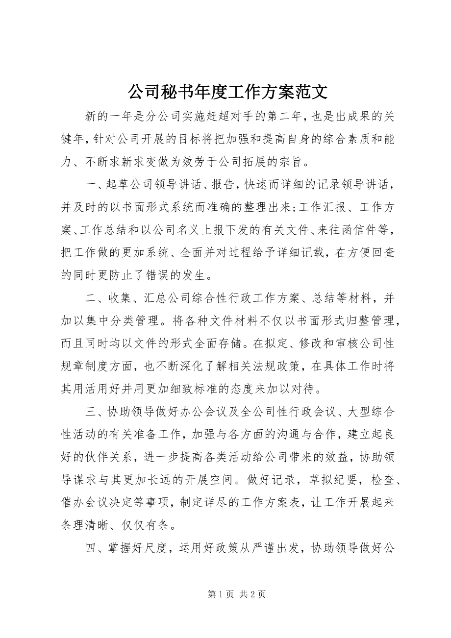 2023年公司秘书年度工作计划.docx_第1页