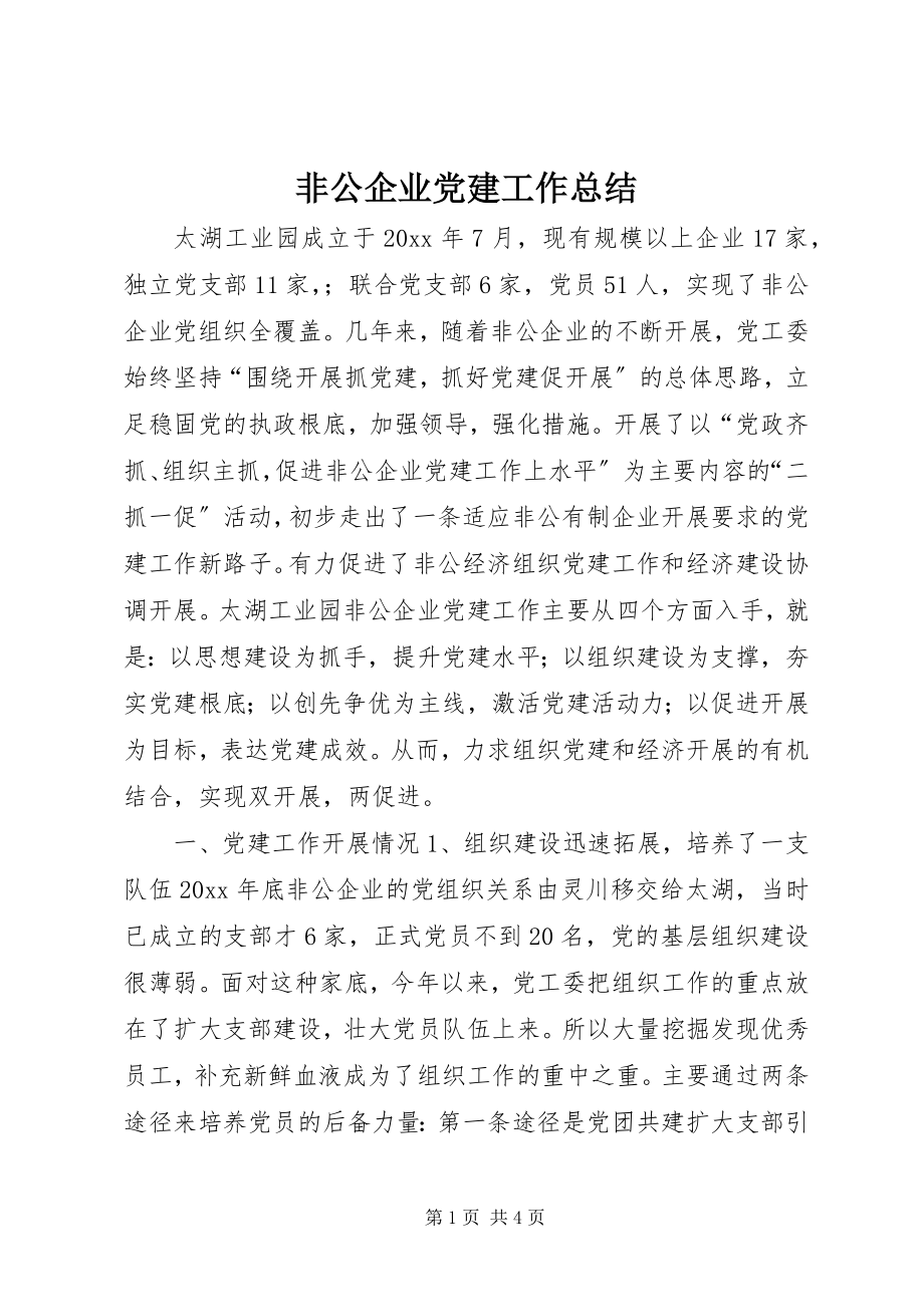 2023年非公企业党建工作总结新编.docx_第1页