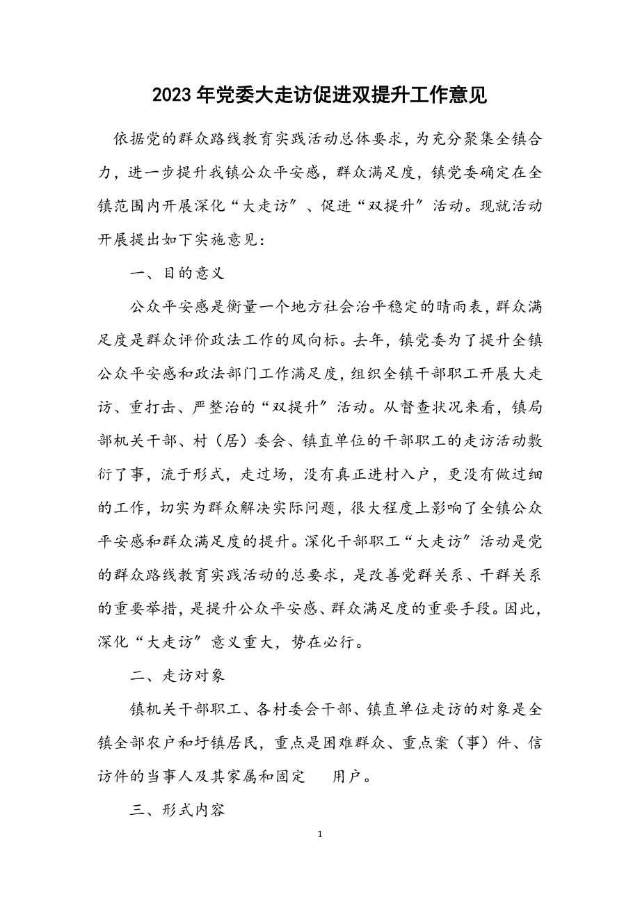 2023年党委大走访促进双提升工作意见.docx_第1页