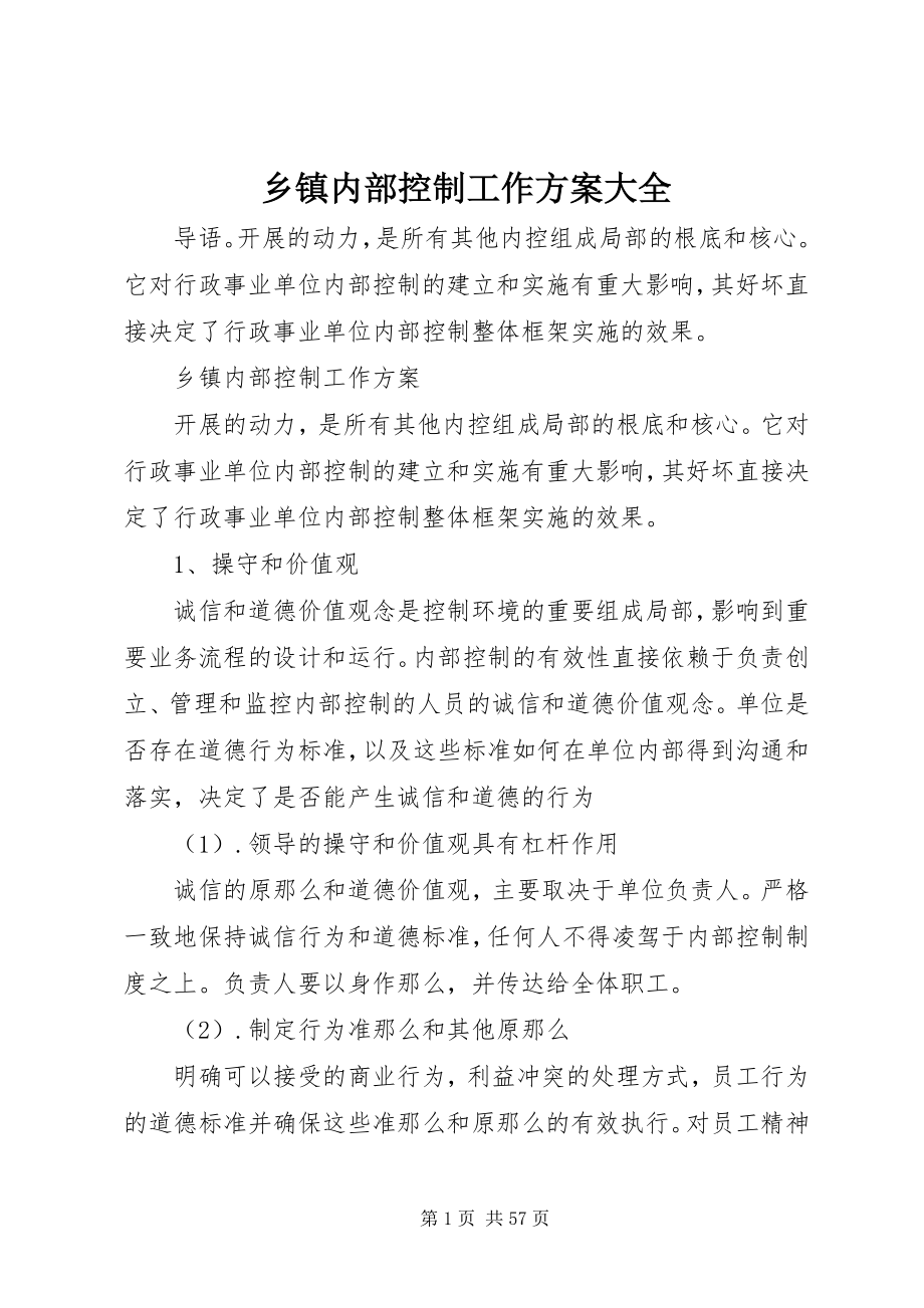 2023年乡镇内部控制工作计划大全.docx_第1页