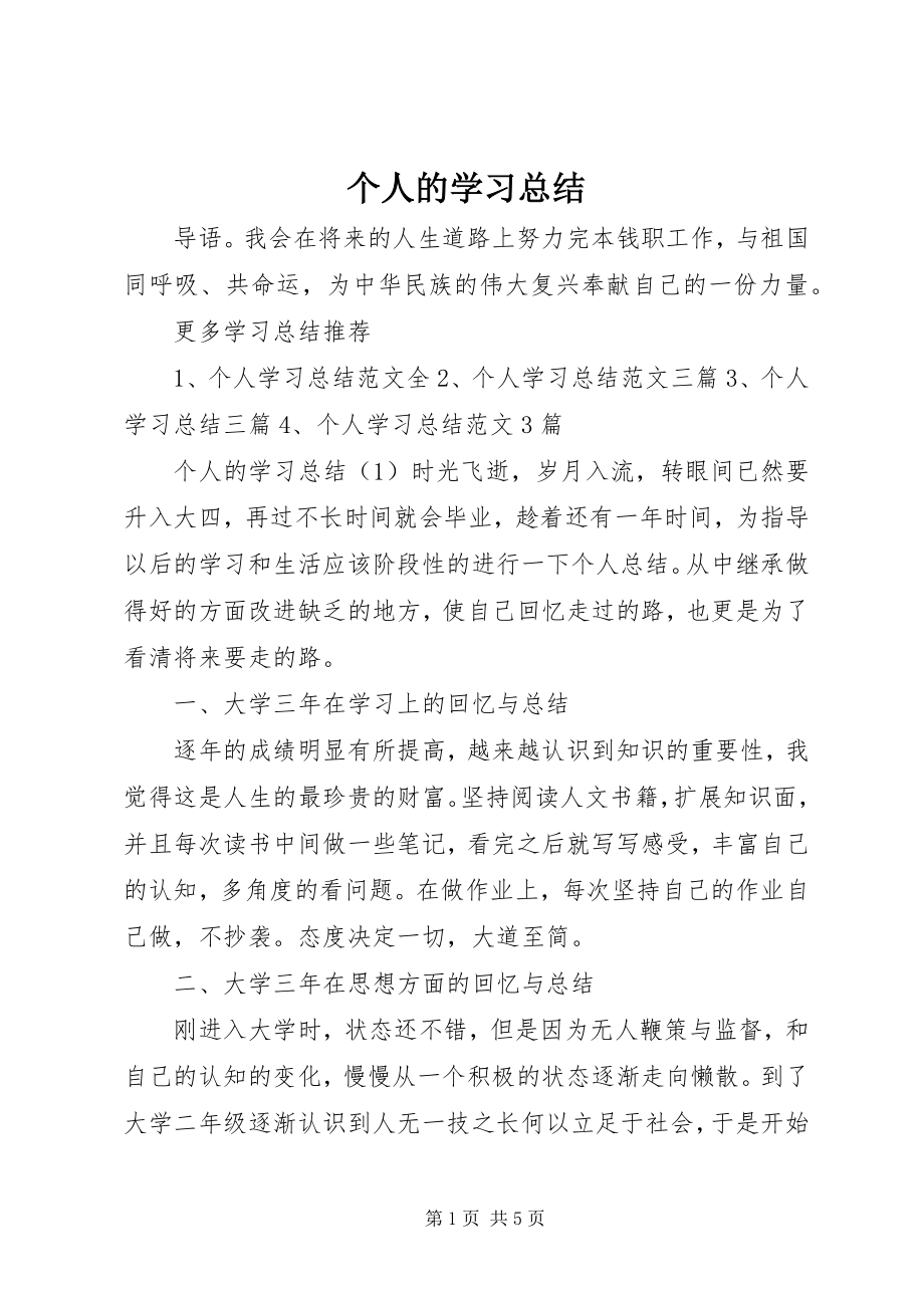 2023年个人的学习总结.docx_第1页