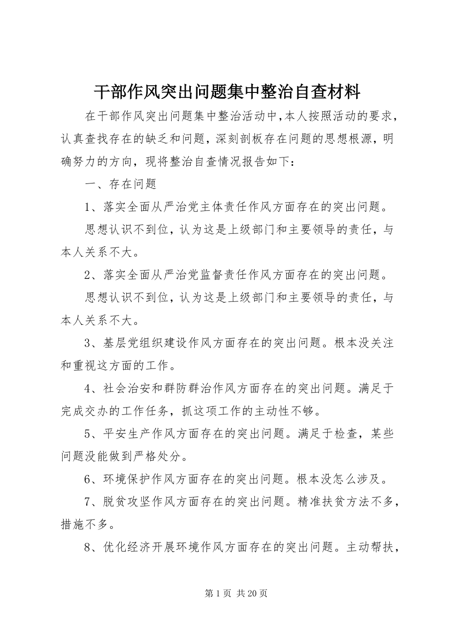 2023年干部作风突出问题集中整治自查材料.docx_第1页