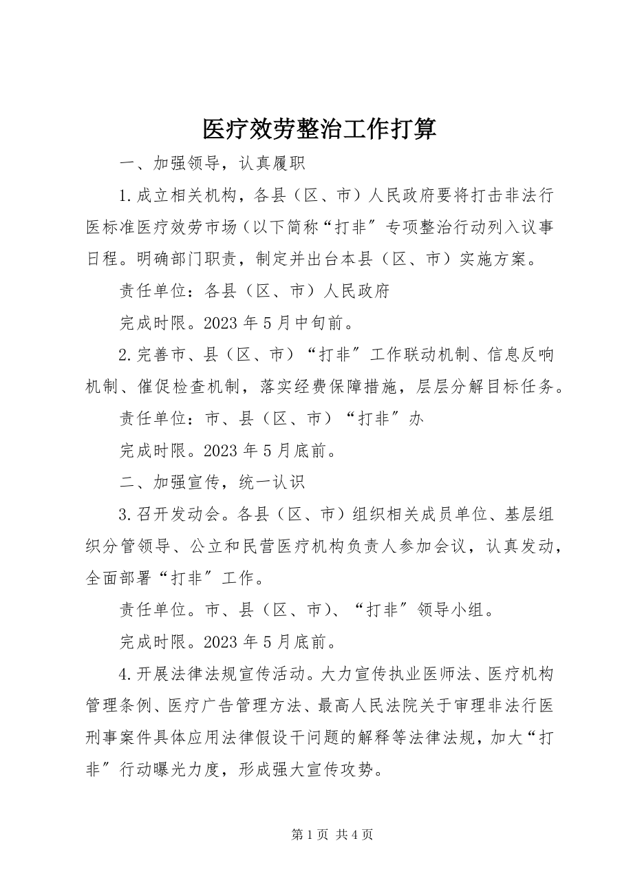 2023年医疗服务整治工作打算.docx_第1页