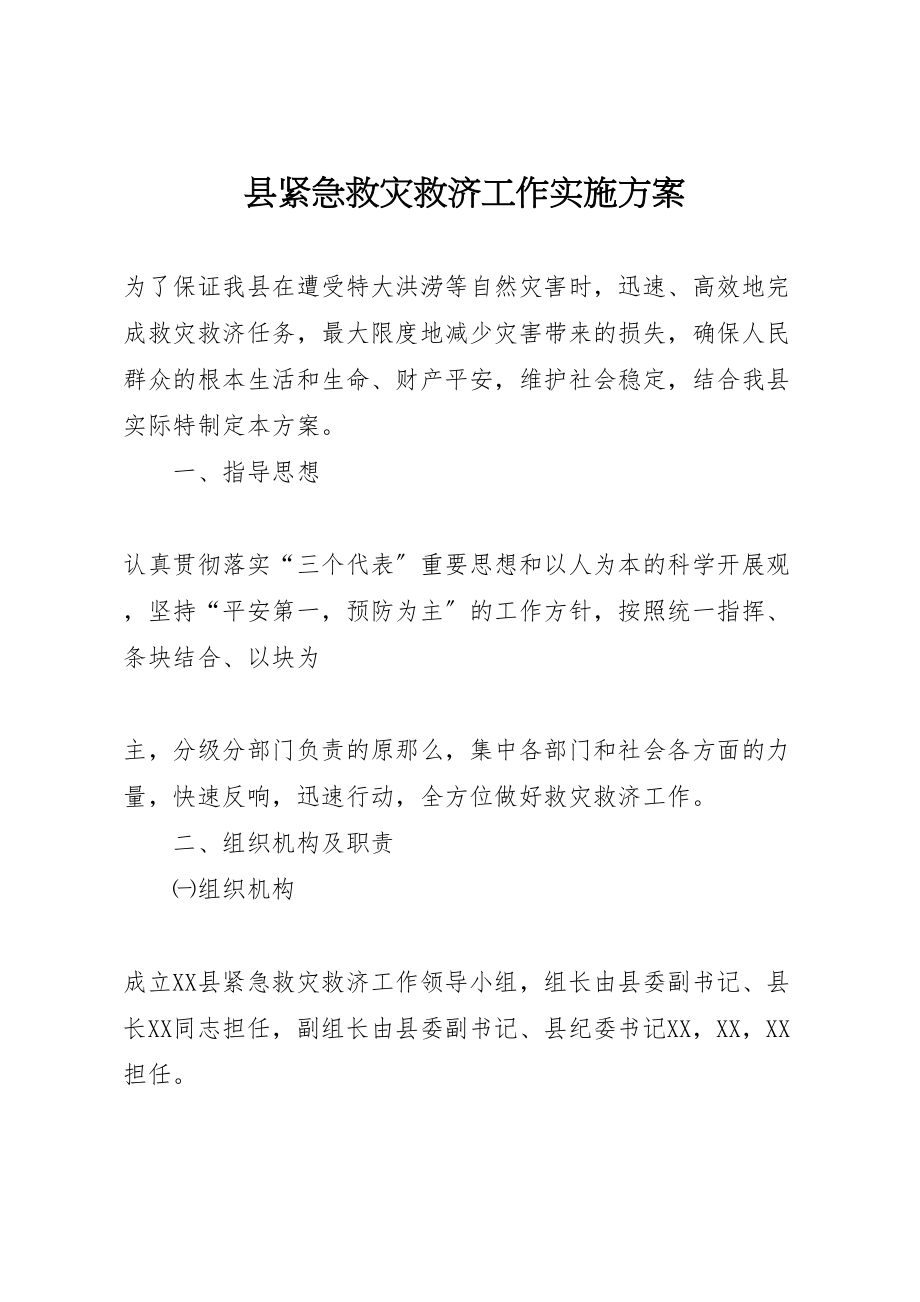 2023年县紧急救灾救济工作实施方案 2.doc_第1页