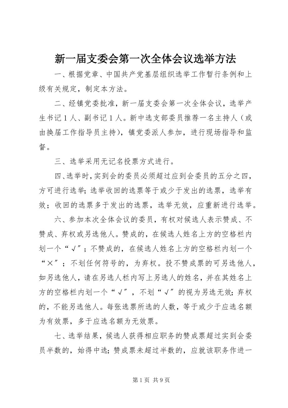 2023年新一届支委会第一次全体会议选举办法.docx_第1页