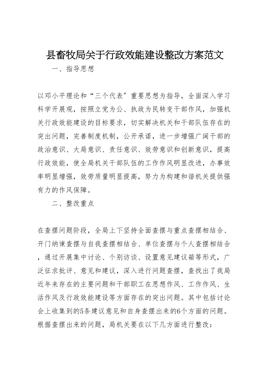 2023年县畜牧局关于行政效能建设整改方案范文.doc_第1页