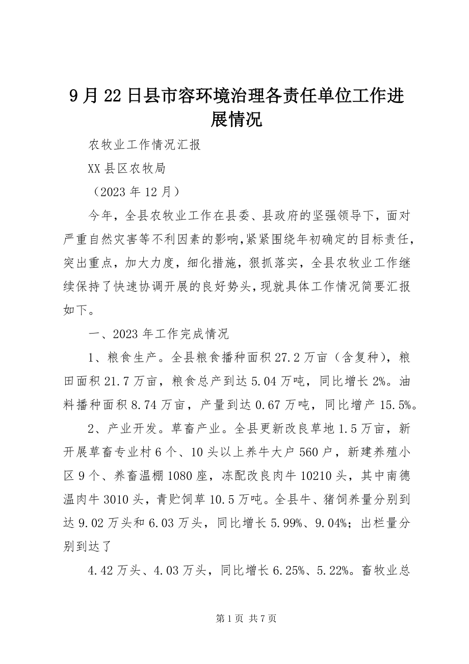 2023年月日县市容环境治理各责任单位工作进展情况.docx_第1页