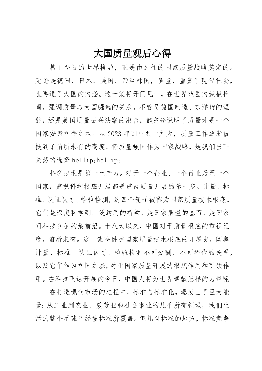 2023年大国质量观后心得.docx_第1页