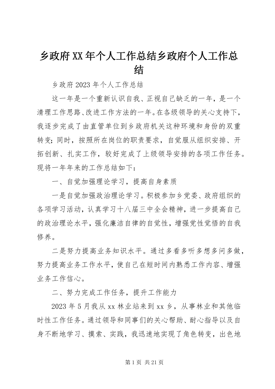 2023年乡政府个人工作总结乡政府个人工作总结.docx_第1页