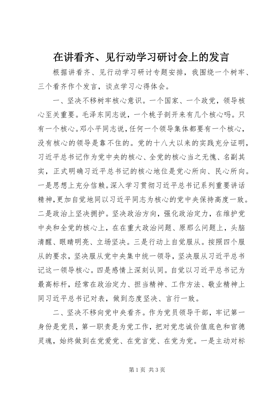 2023年在讲看齐见行动学习研讨会上的讲话.docx_第1页