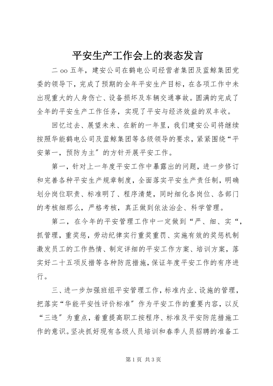 2023年安全生产工作会上的表态讲话新编.docx_第1页